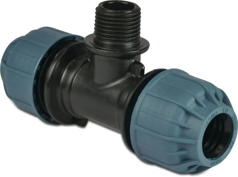 PP T-Stück 90° mit Außengewinde – Typ Jason | Klemm x AG x Klemm | DVGW / KIWA / WRAS