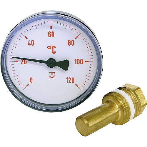 Bimetall-Thermometer rot, ø 63 mm, axial, DN15 1/2 Zoll